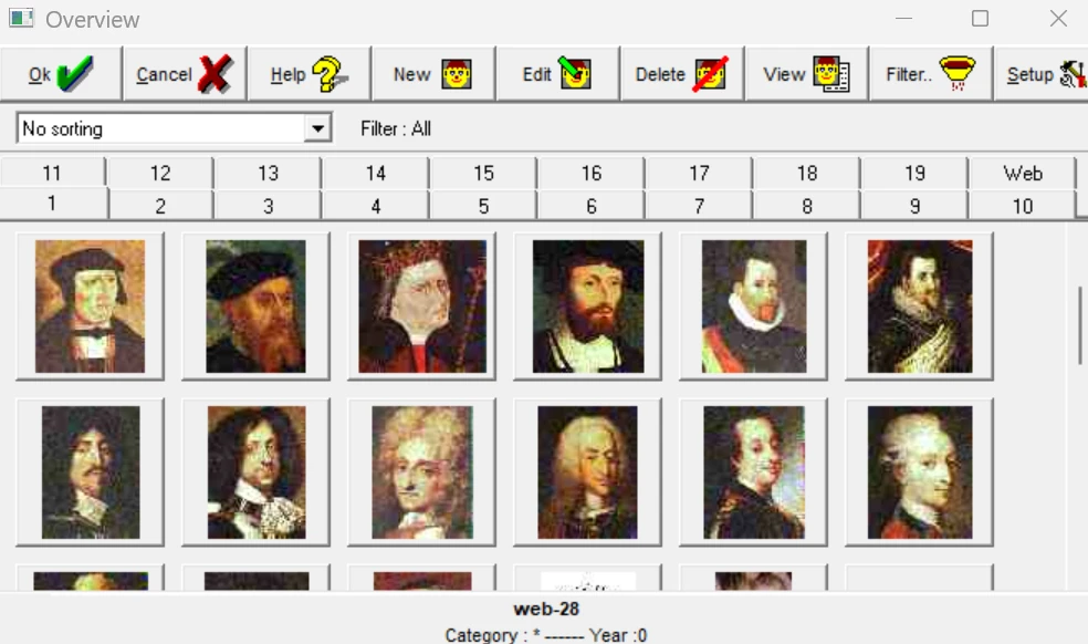 Picture overview with a grid of historical portraits