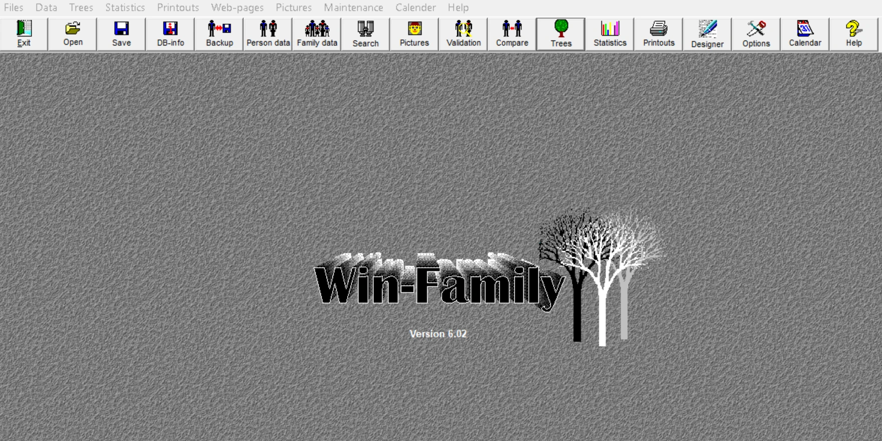 WinFamily 6.02 start window with toolbar